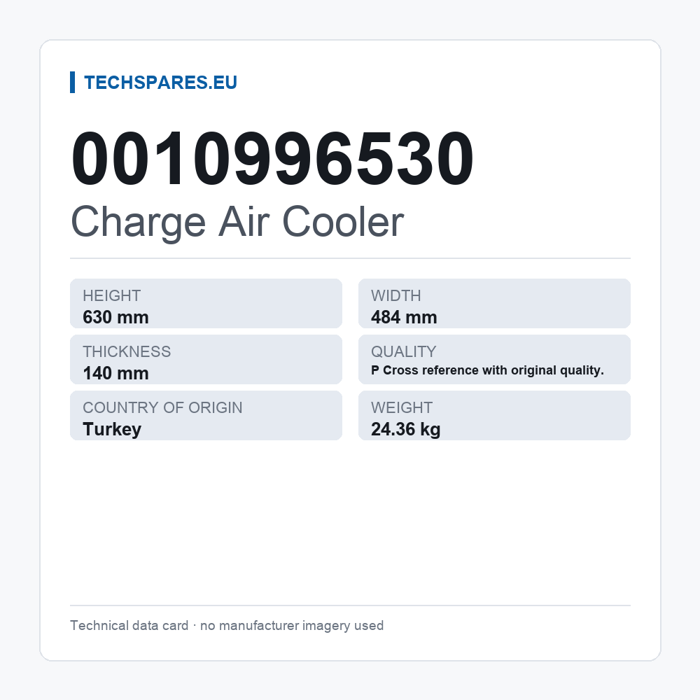 Charge Air Cooler 0010996530 — technical data card