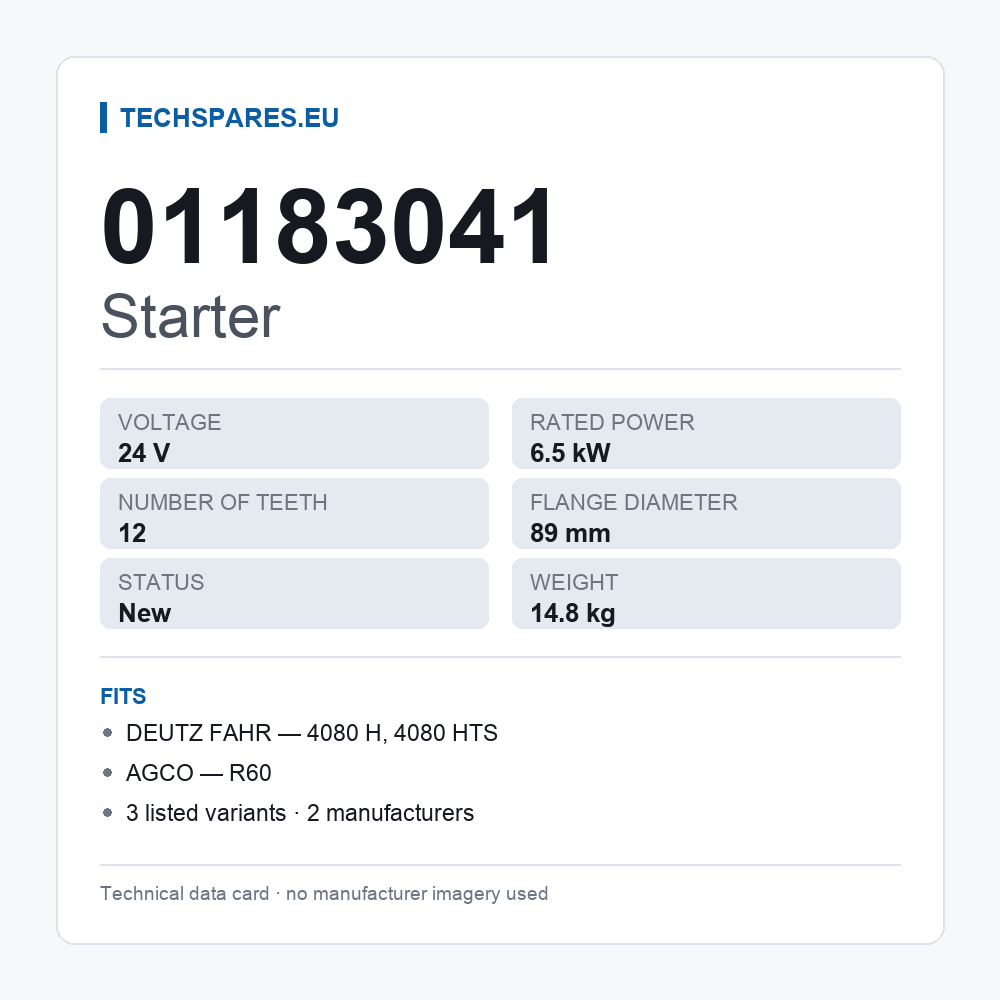 Starter 01183041 — technical data card