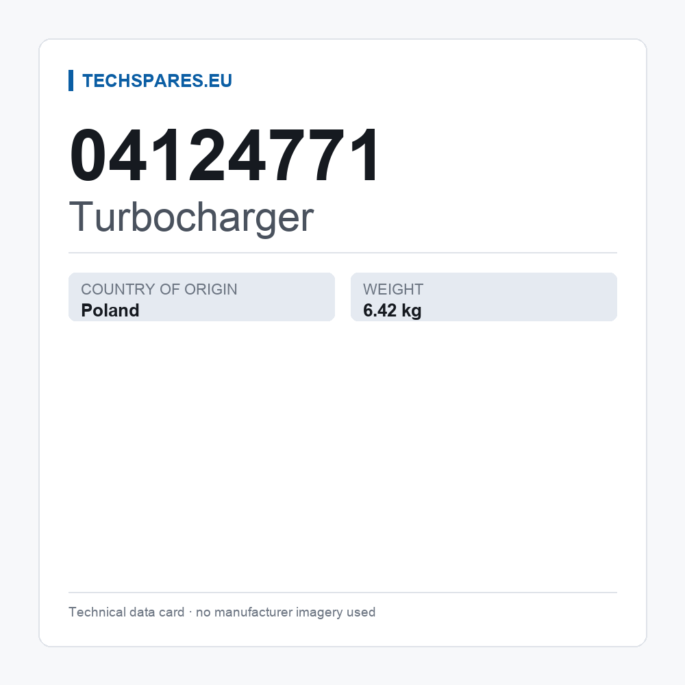 Turbocharger 04124771 — technical data card