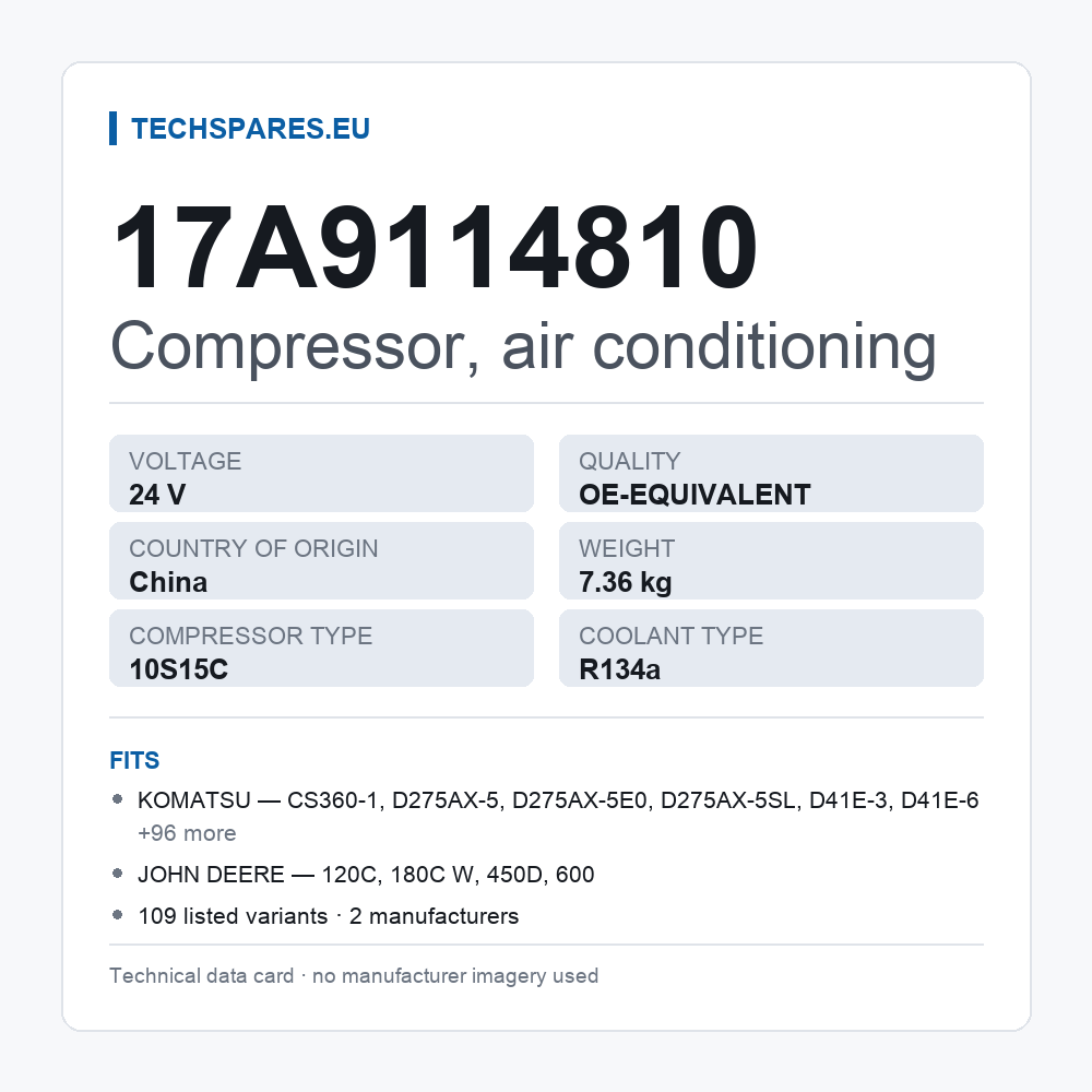 Compressor, air conditioning 17A9114810 — technical data card