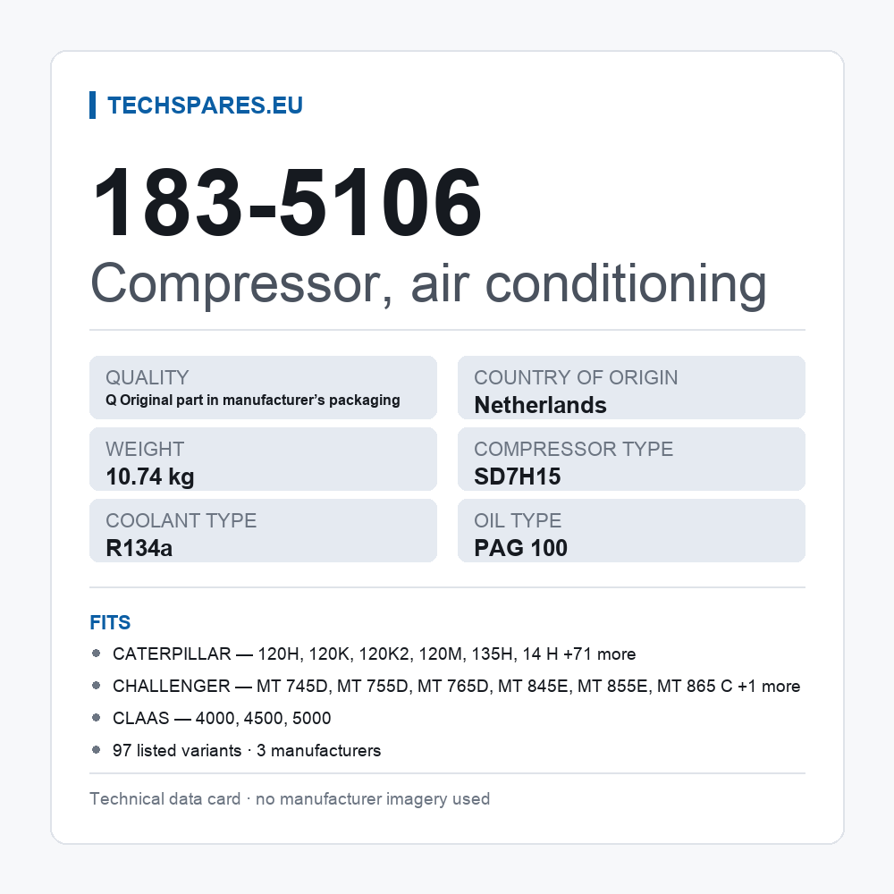 Compressor, air conditioning 183-5106 — technical data card
