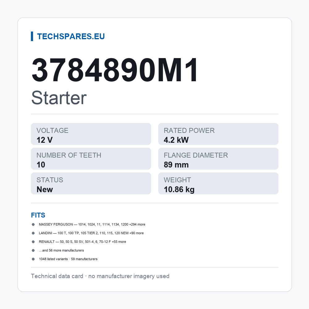 Starter 3784890M1 — technical data card