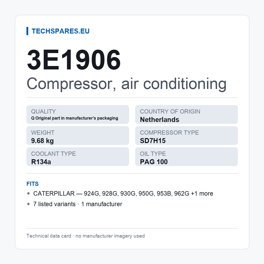 Compressor, air conditioning 3E1906 — technical data card
