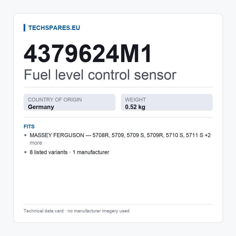 Fuel level control sensor 4379624M1 — technical data card