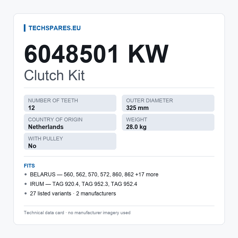 Clutch Kit 6048501 KW — technical data card