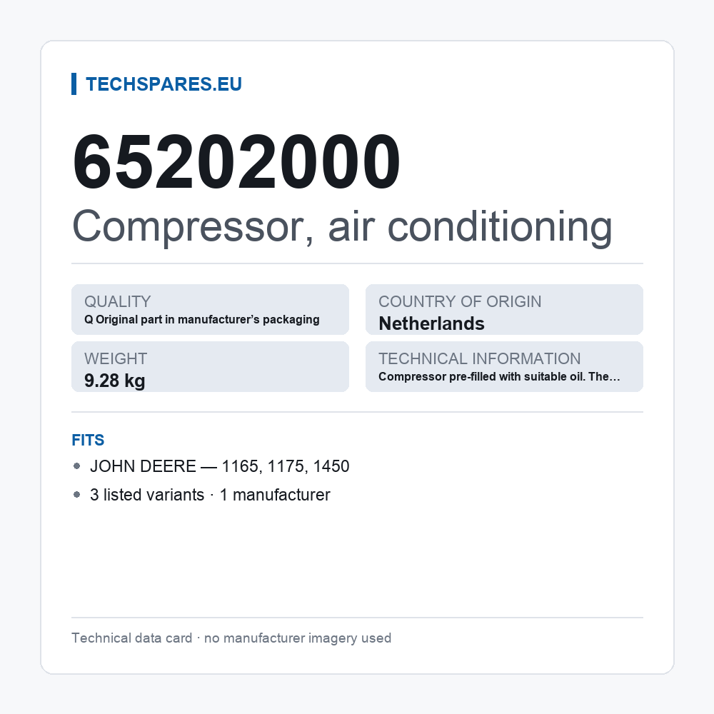 Compressor, air conditioning 65202000 — technical data card