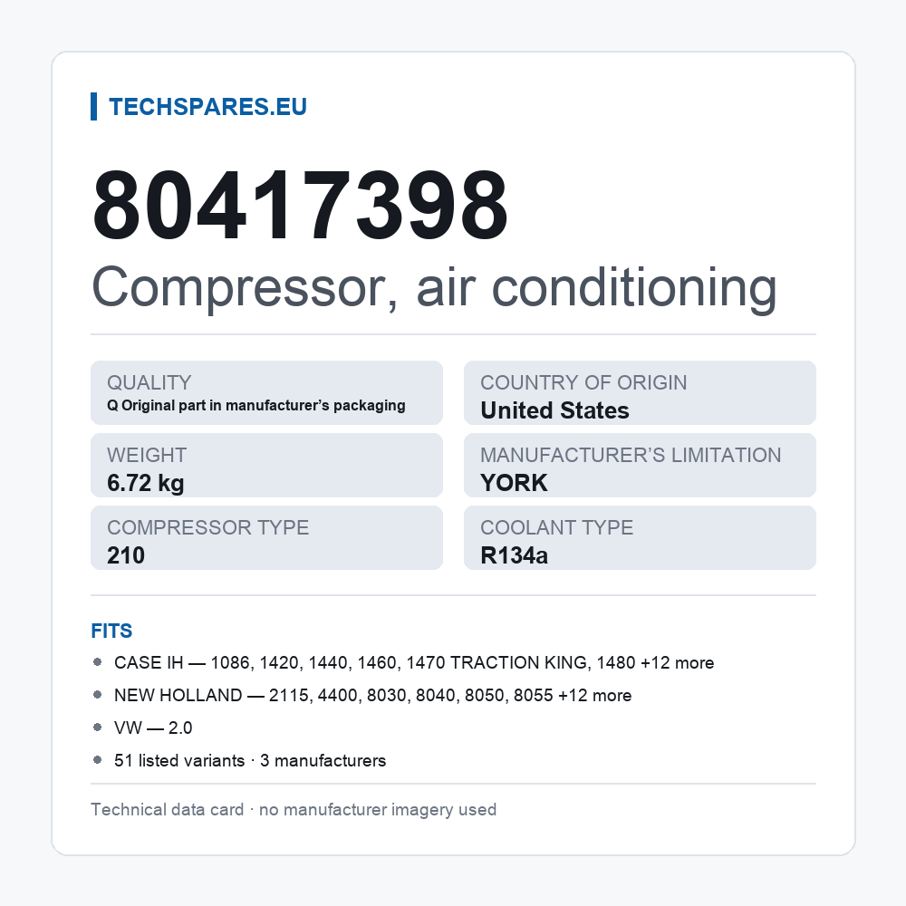 Compressor, air conditioning 80417398 — technical data card