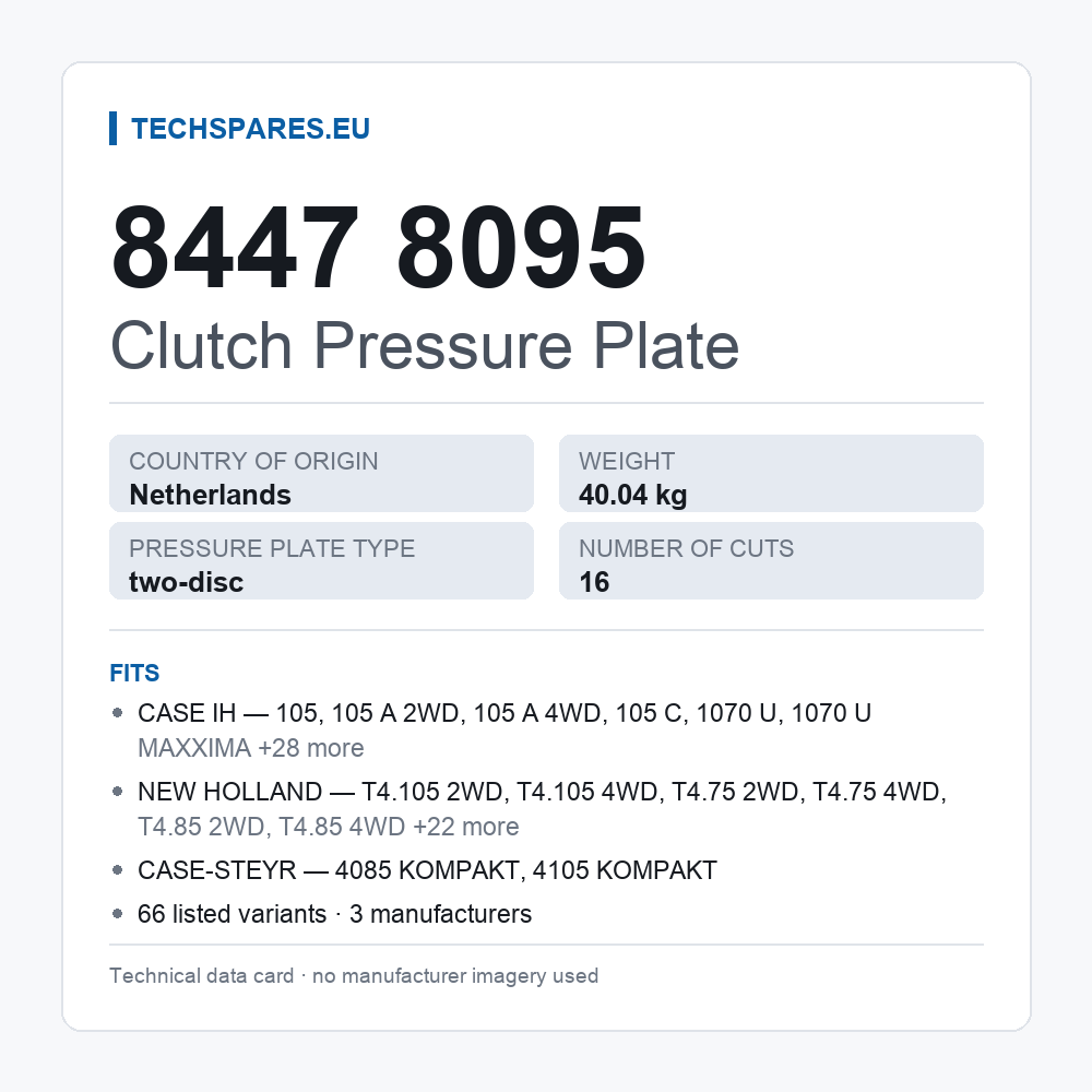 Clutch Pressure Plate 8447 8095 — technical data card