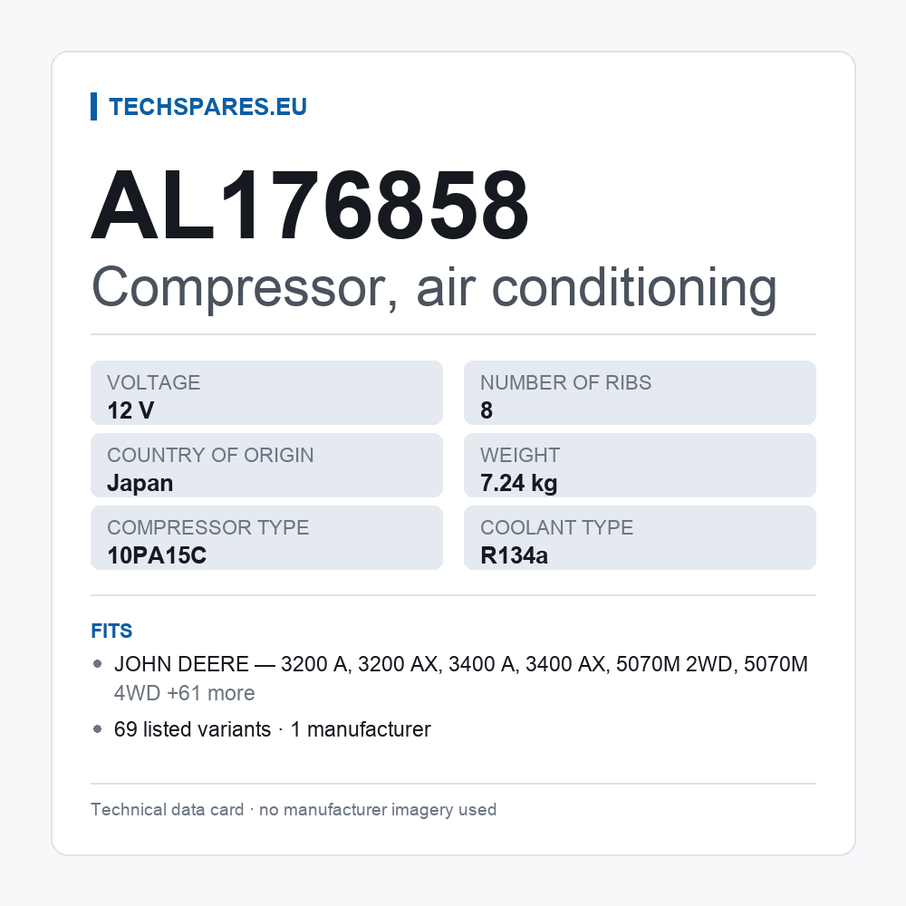 Compressor, air conditioning AL176858 — technical data card