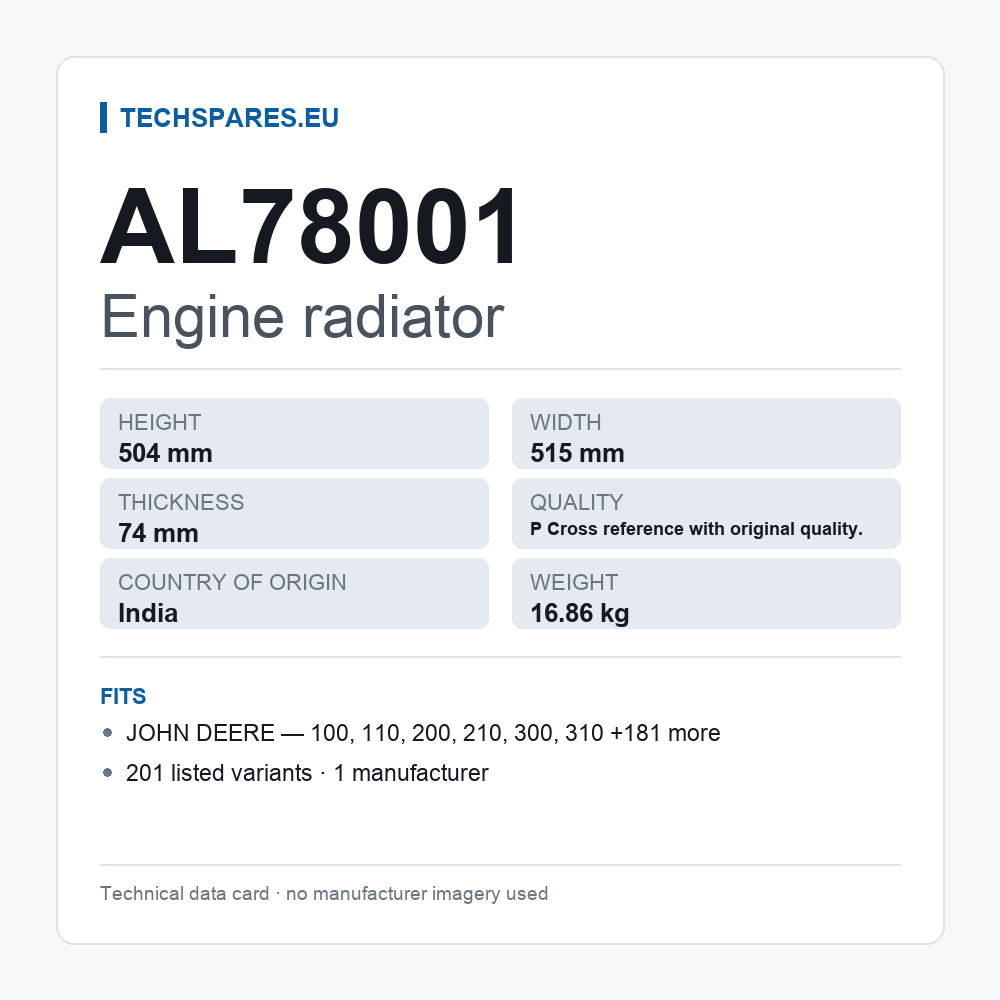 Engine radiator AL78001 — technical data card