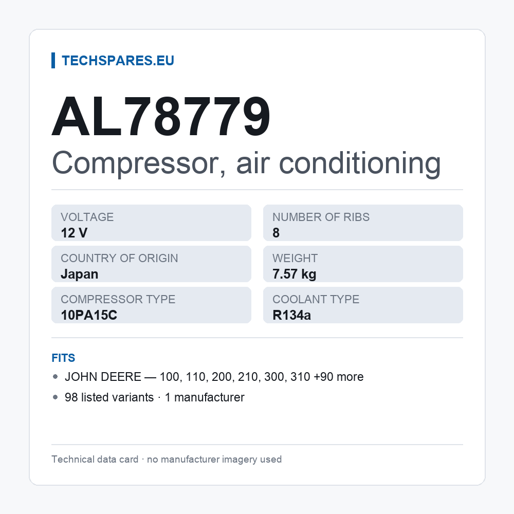 Compressor, air conditioning AL78779 — technical data card