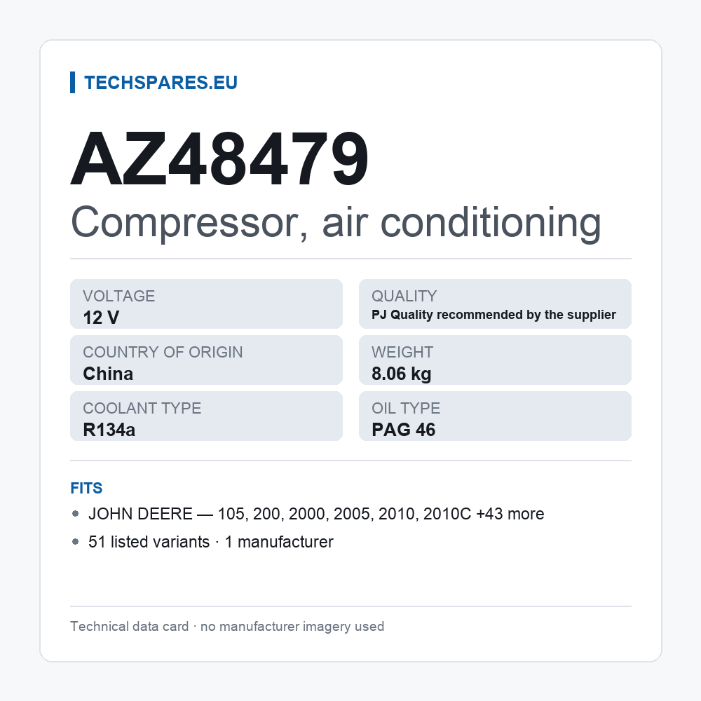 Compressor, air conditioning AZ48479 — technical data card