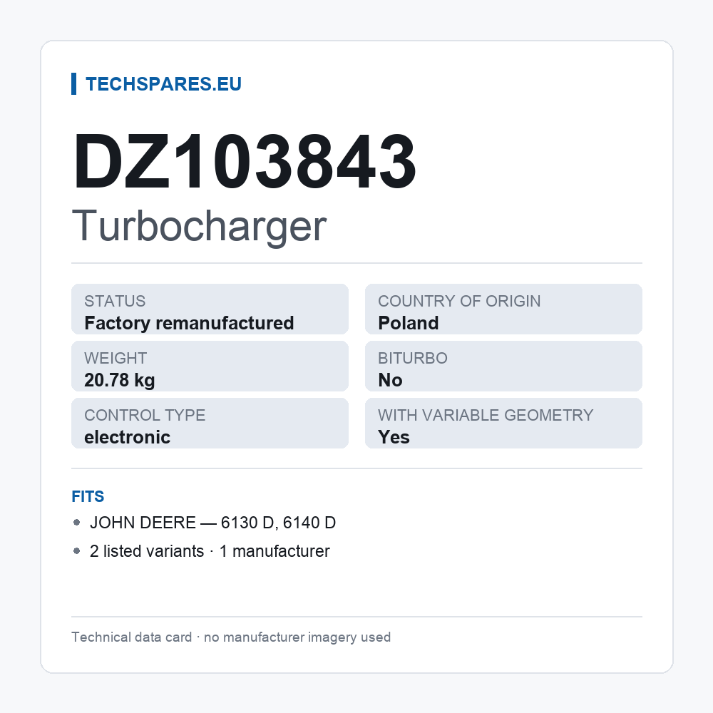 Turbocharger DZ103843 — technical data card