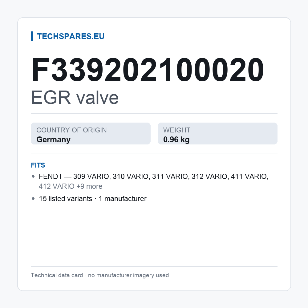EGR valve F339202100020 — technical data card