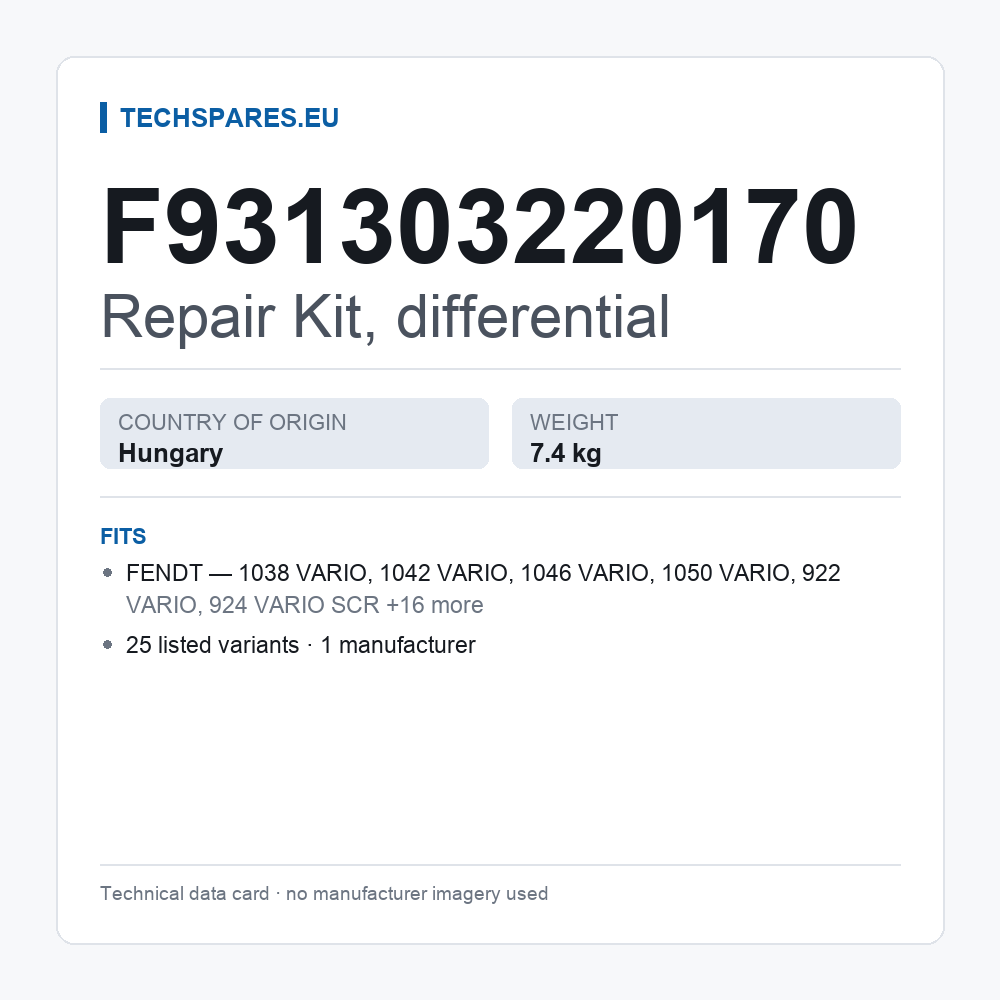 Repair Kit, differential F931303220170 — technical data card
