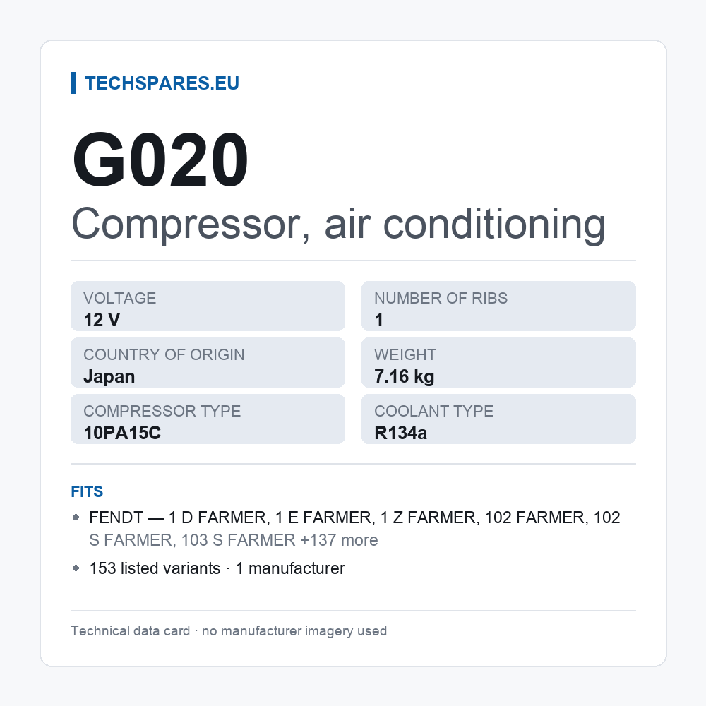Compressor, air conditioning G020 — technical data card
