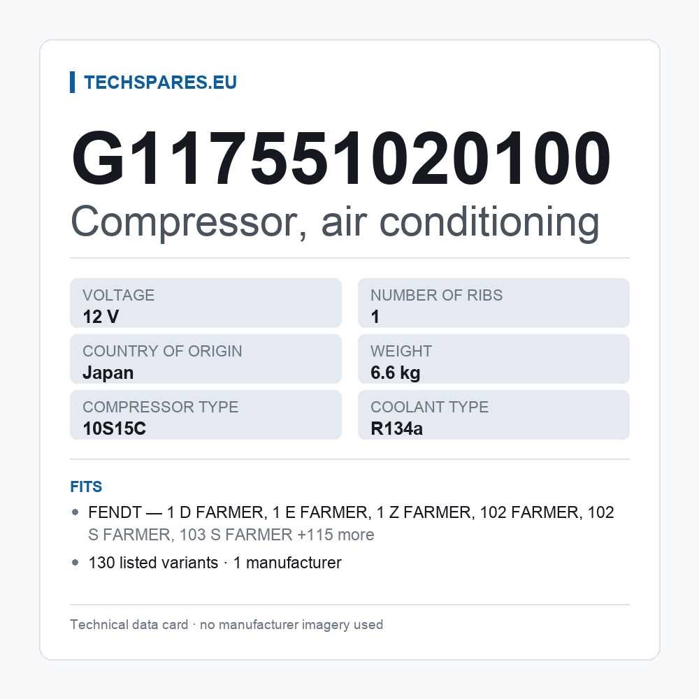 Compressor, air conditioning G117551020100 — technical data card