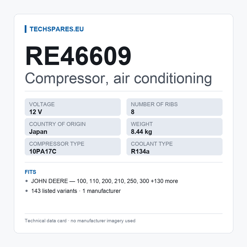 Compressor, air conditioning RE46609 — technical data card
