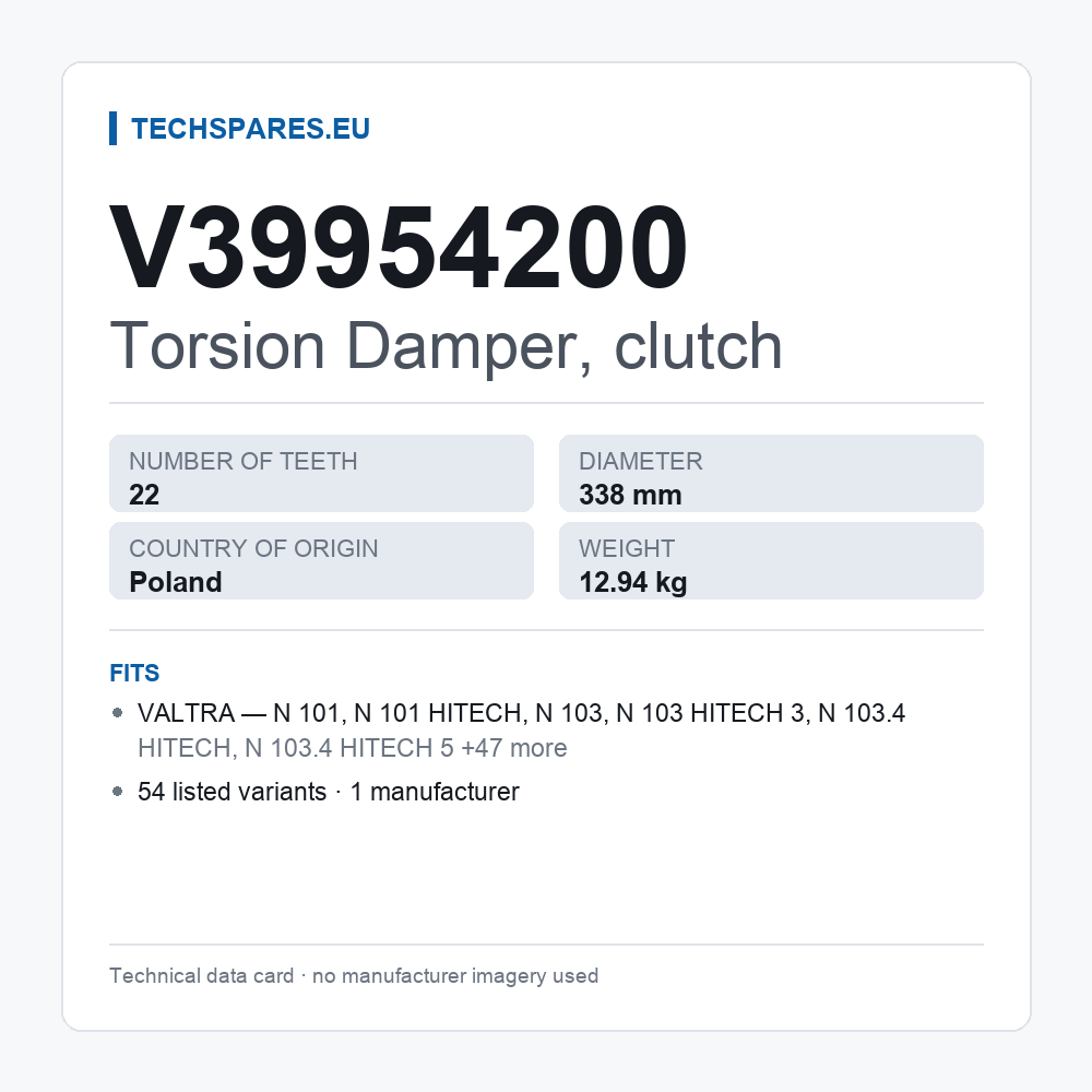Torsion Damper, clutch V39954200 — technical data card