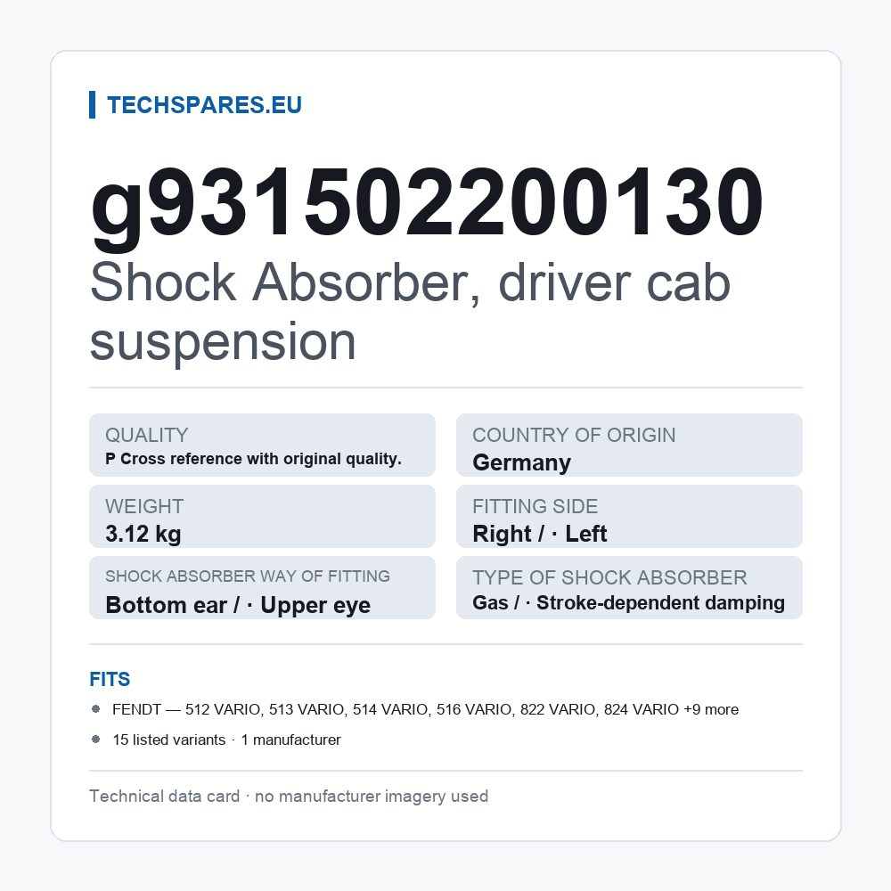 Shock Absorber, driver cab suspension g931502200130 — technical data card