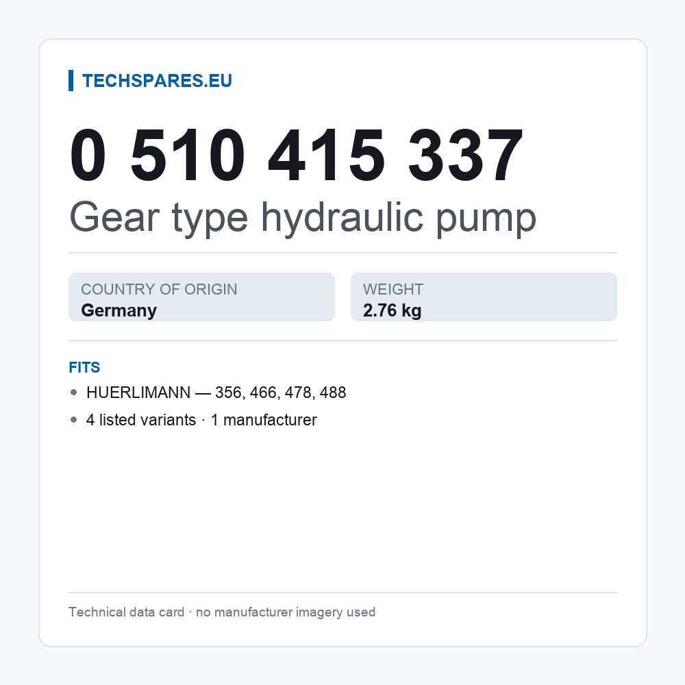 Gear type hydraulic pump 0 510 415 337 — technical data card