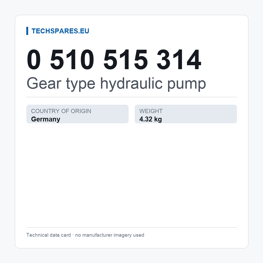 Gear type hydraulic pump 0 510 515 314 — technical data card