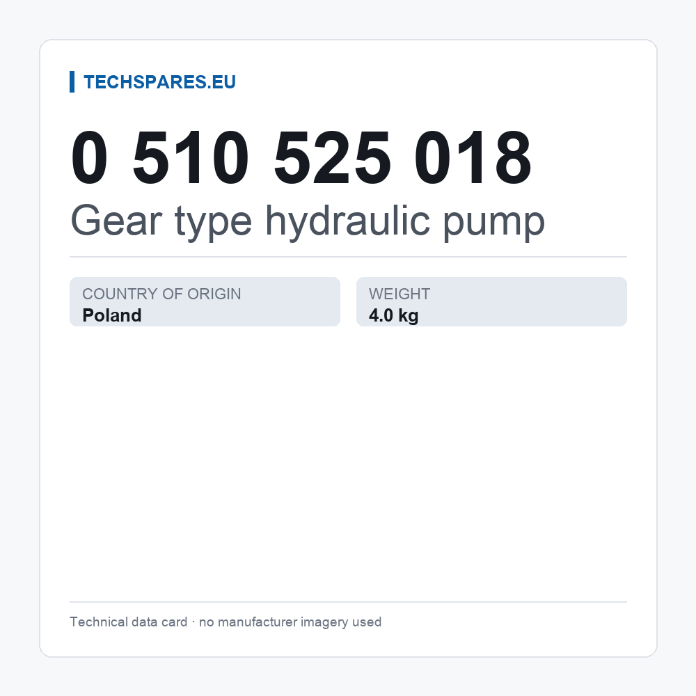 Gear type hydraulic pump 0 510 525 018 — technical data card