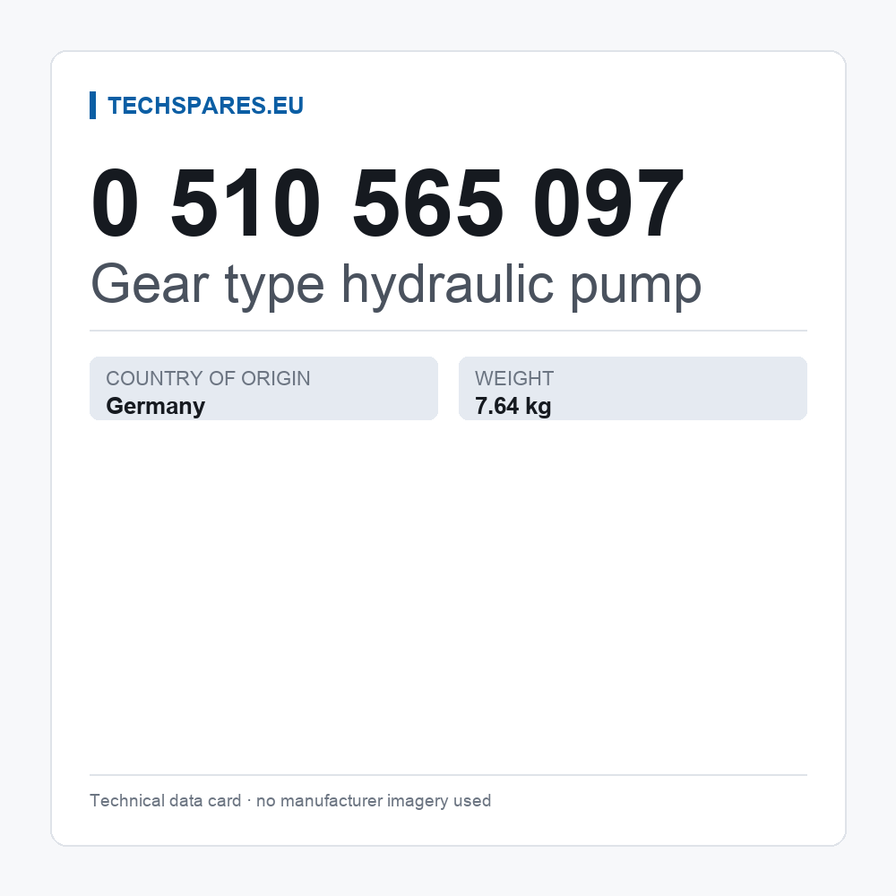 Gear type hydraulic pump 0 510 565 097 — technical data card