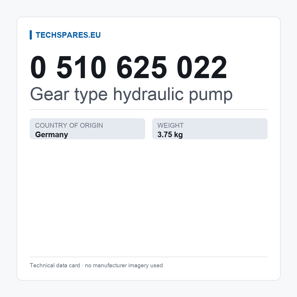 Gear type hydraulic pump 0 510 625 022 — technical data card