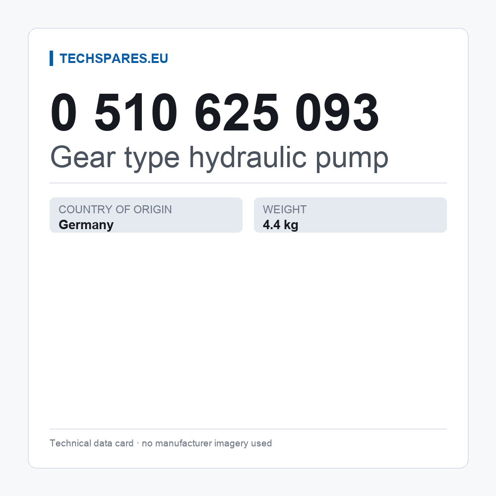 Gear type hydraulic pump 0 510 625 093 — technical data card