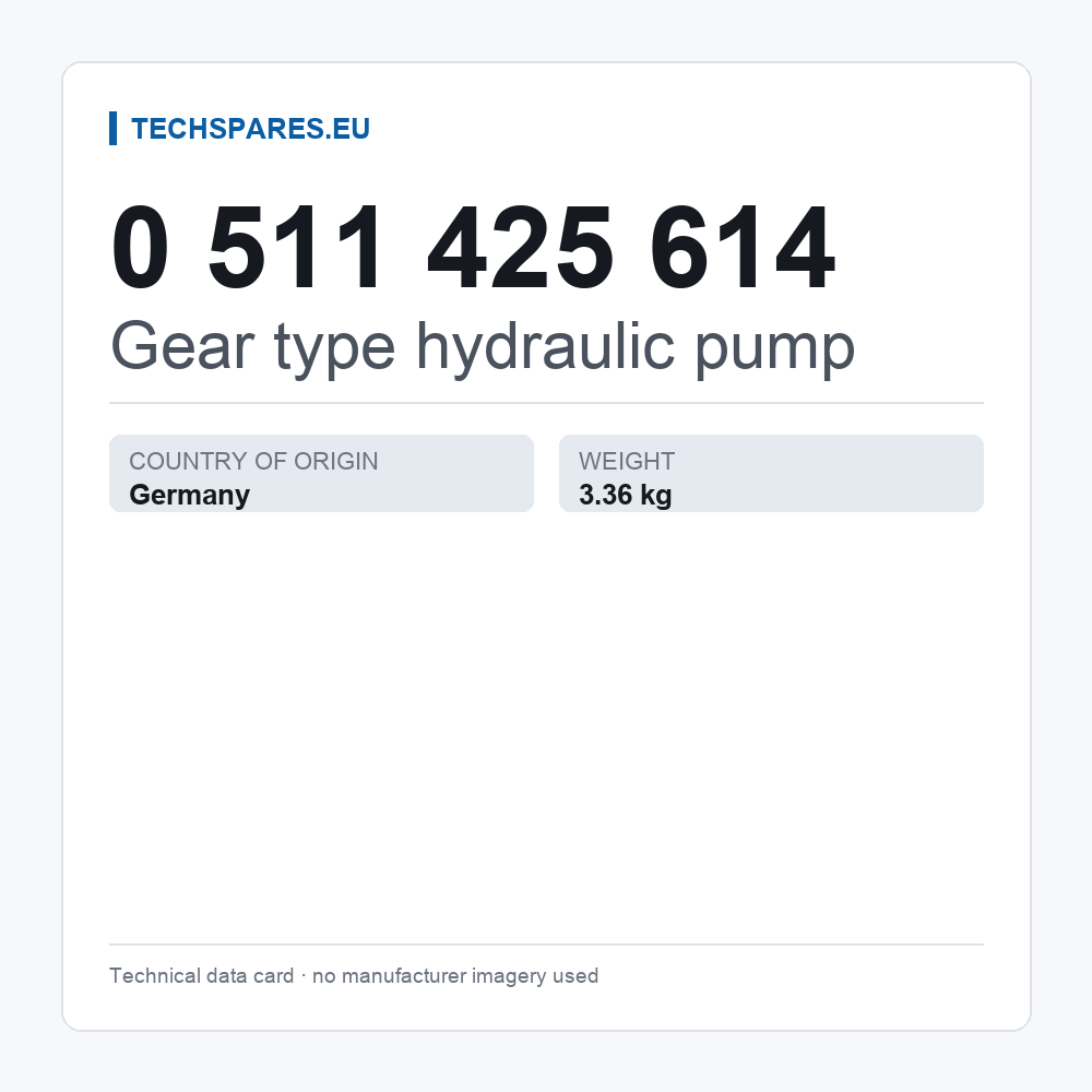 Gear type hydraulic pump 0 511 425 614 — technical data card