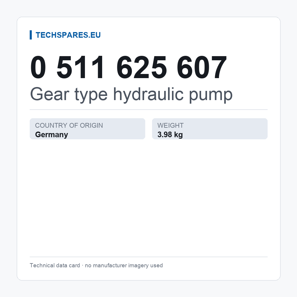 Gear type hydraulic pump 0 511 625 607 — technical data card