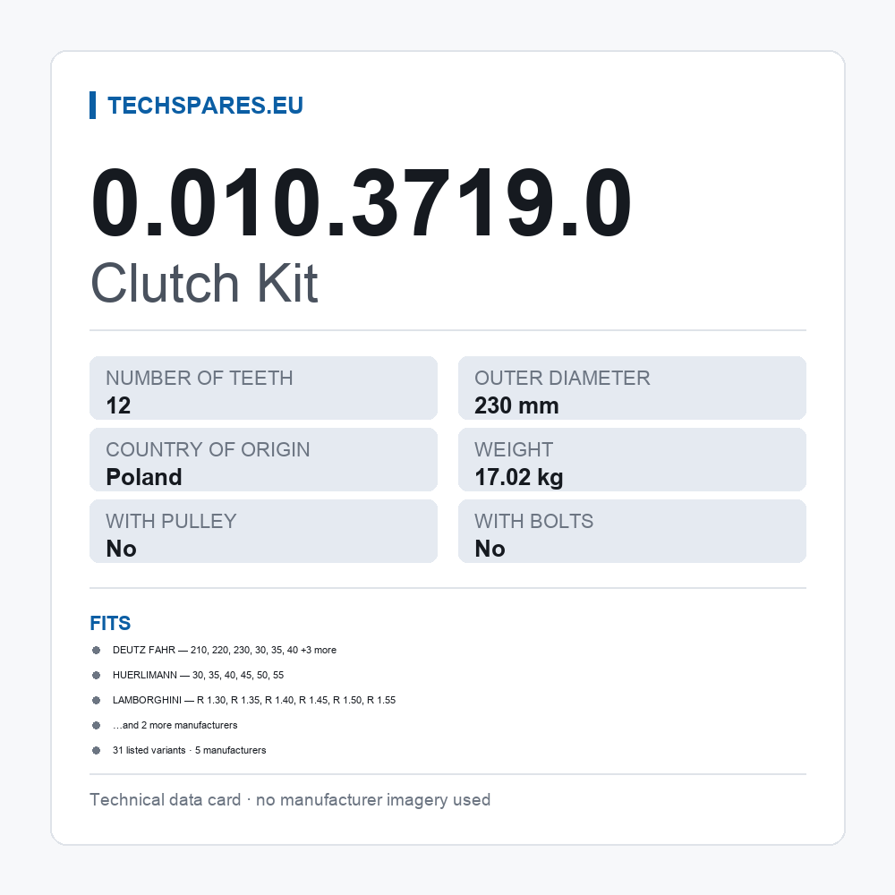 Clutch Kit 0.010.3719.0 — technical data card