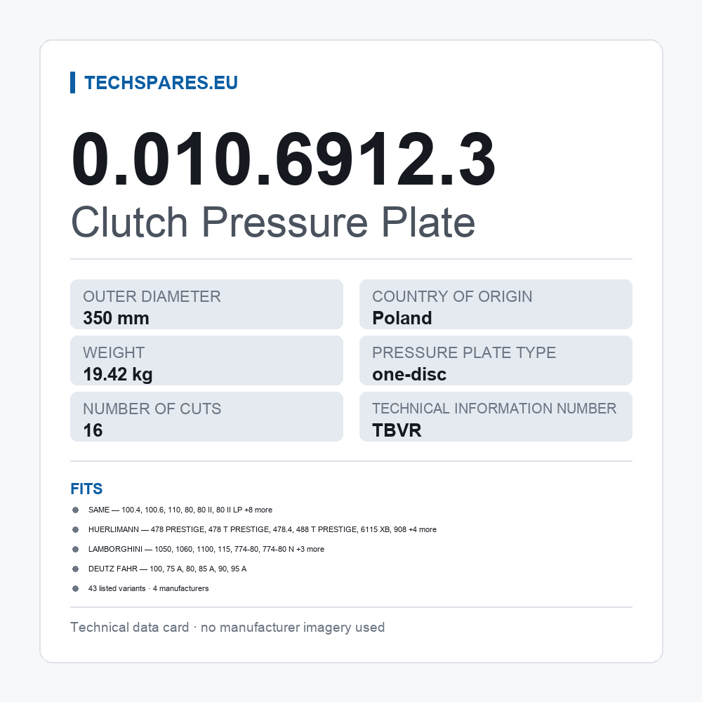 Clutch Pressure Plate 0.010.6912.3 — technical data card