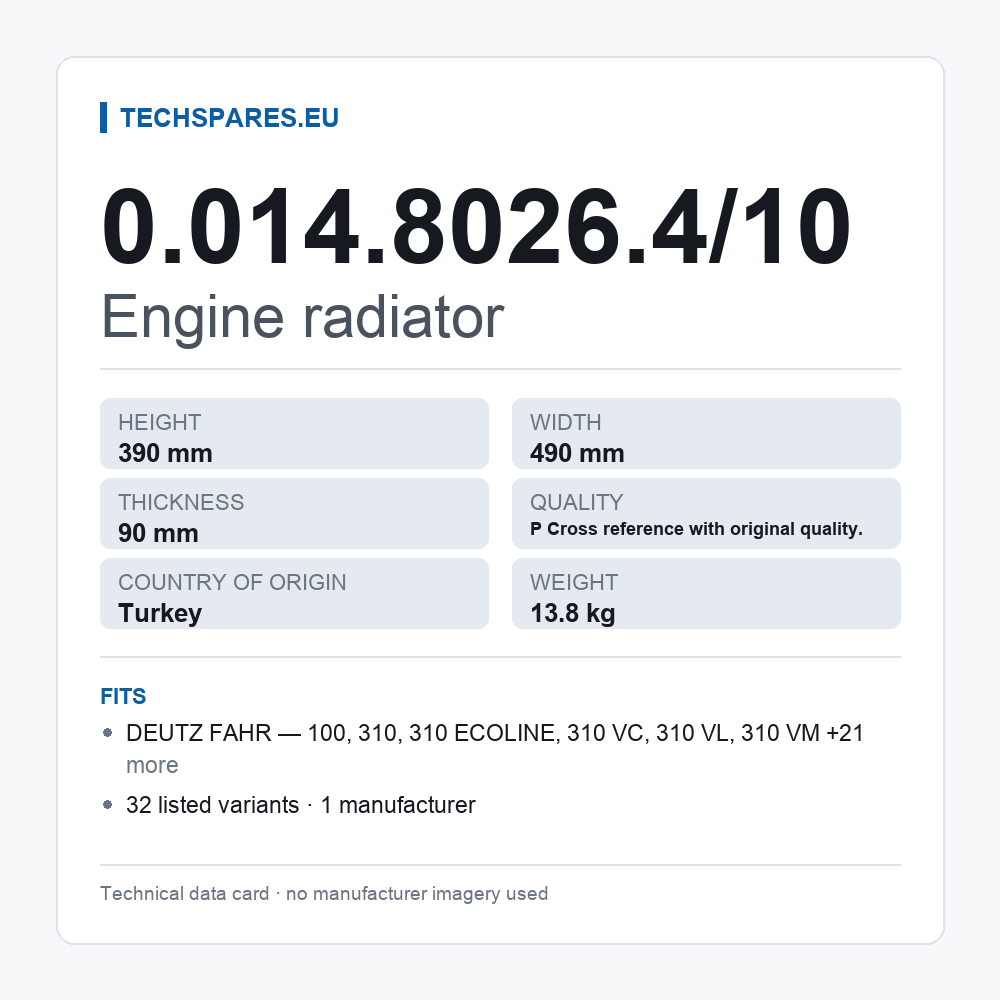Engine radiator 0.014.8026.4/10 — technical data card