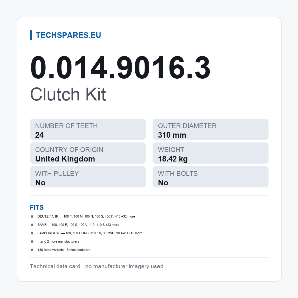 Clutch Kit 0.014.9016.3 — technical data card