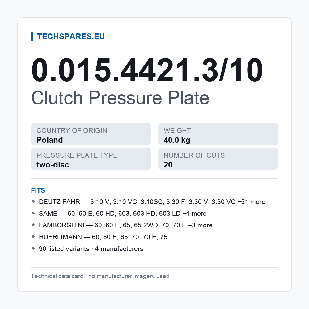 Clutch Pressure Plate 0.015.4421.3/10 — technical data card