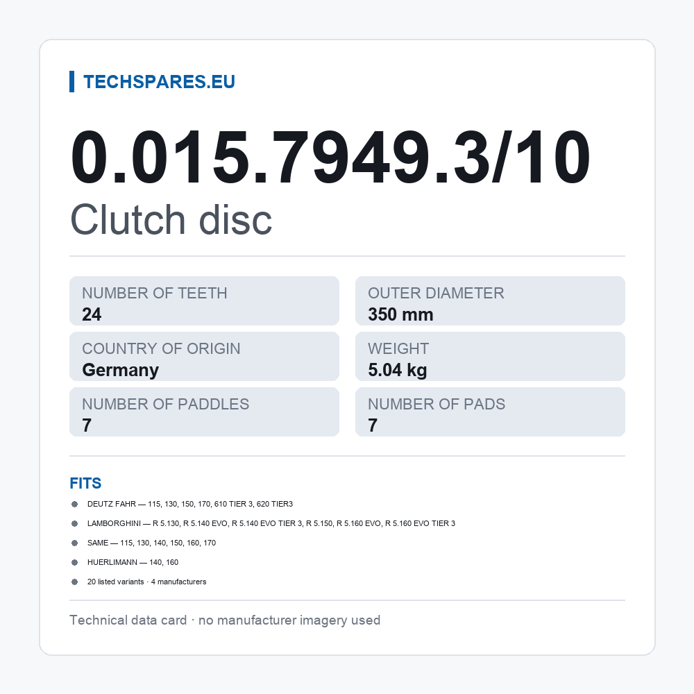 Clutch disc 0.015.7949.3/10 — technical data card