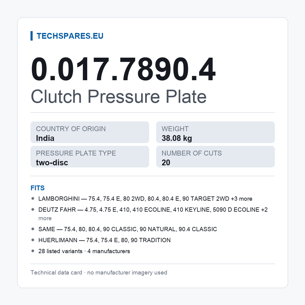 Clutch Pressure Plate 0.017.7890.4 — technical data card