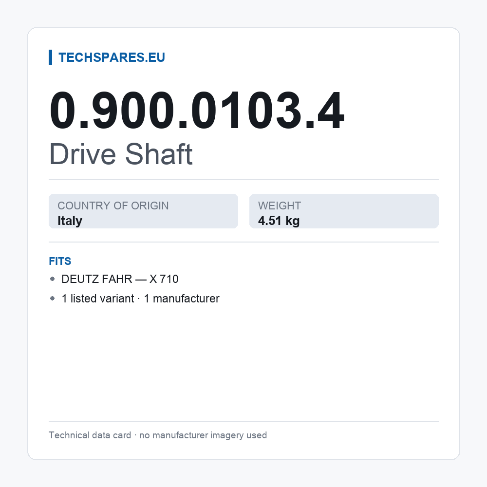 Drive Shaft 0.900.0103.4 — technical data card