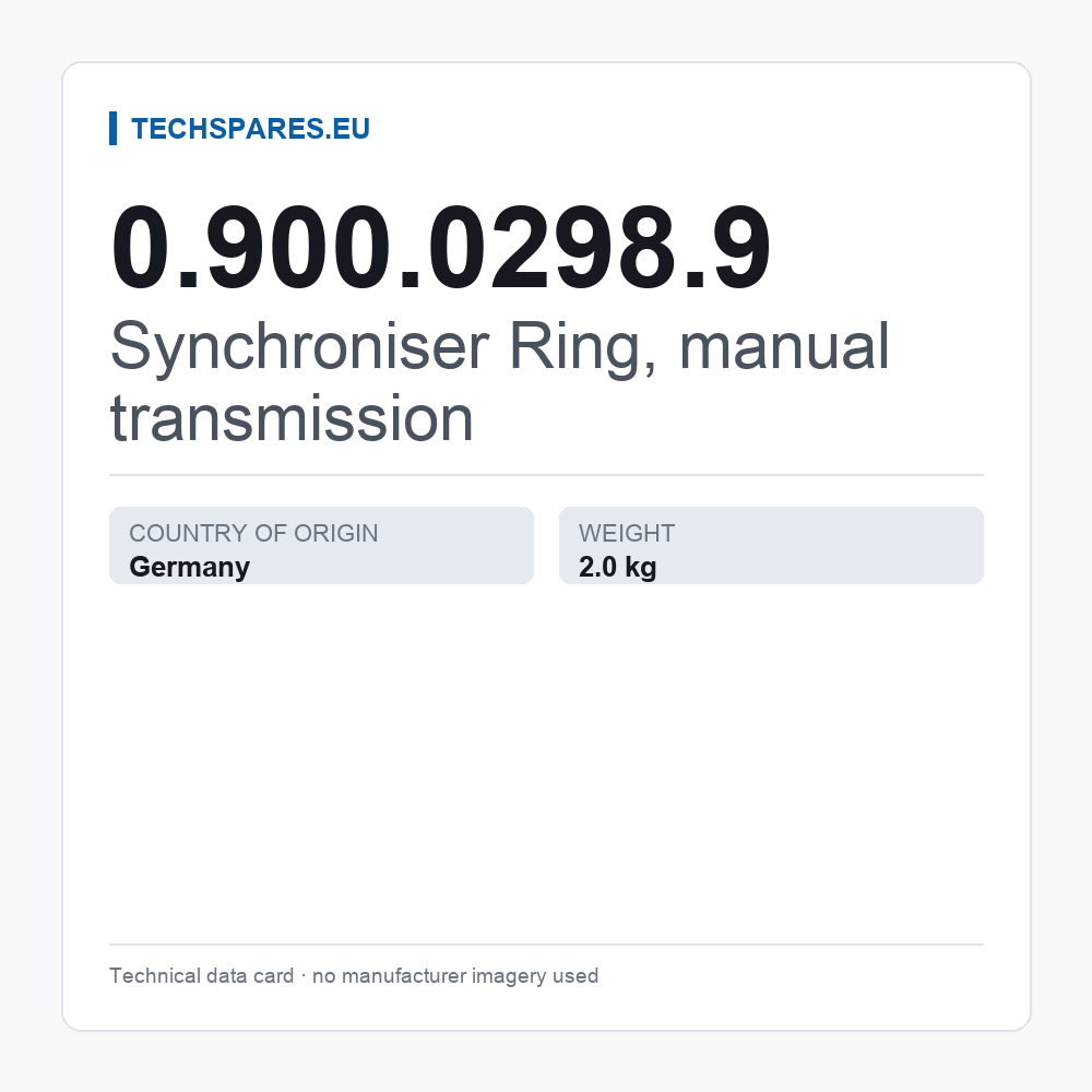 Synchroniser Ring, manual transmission 0.900.0298.9 — technical data card