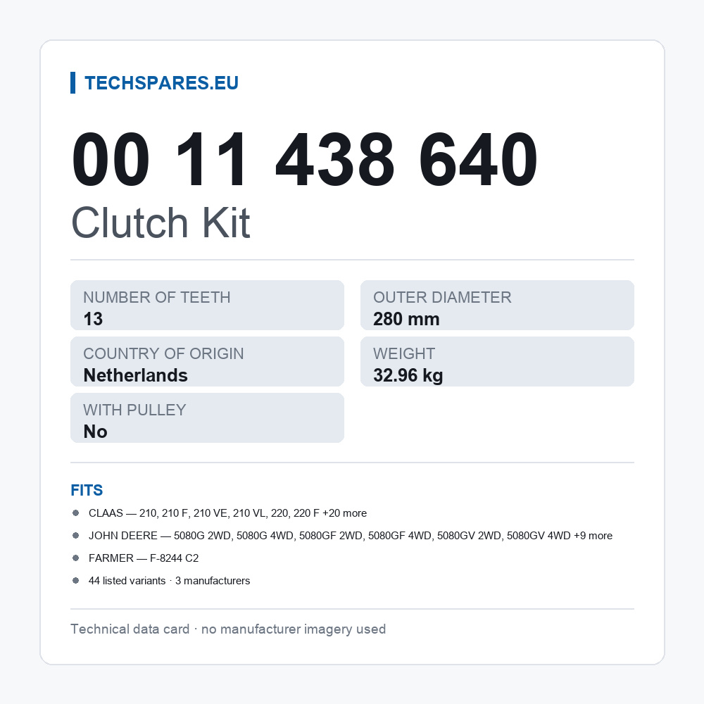 Clutch Kit 00 11 438 640 — technical data card