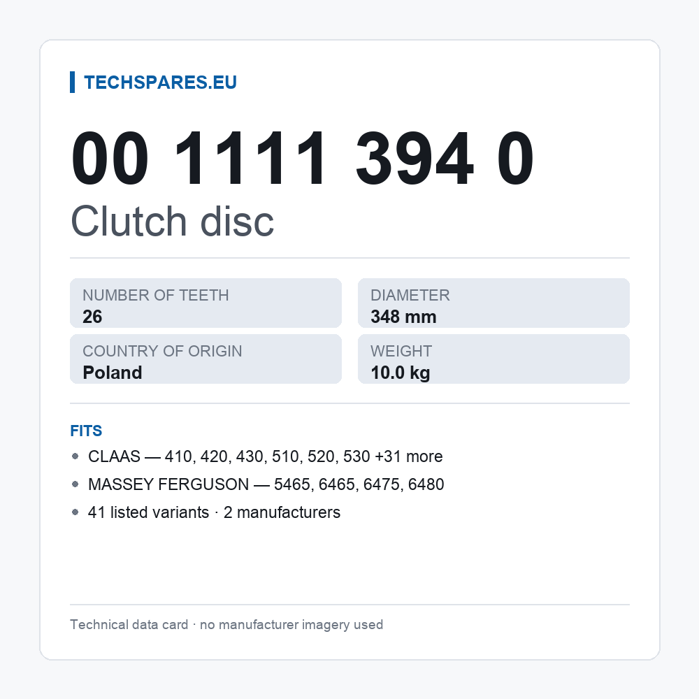 Clutch disc 00 1111 394 0 — technical data card