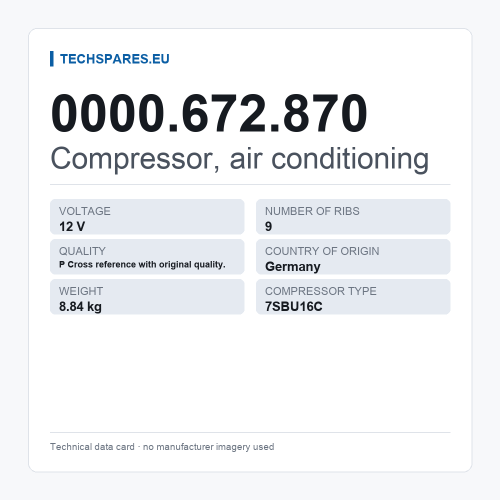 Compressor, air conditioning 0000.672.870 — technical data card