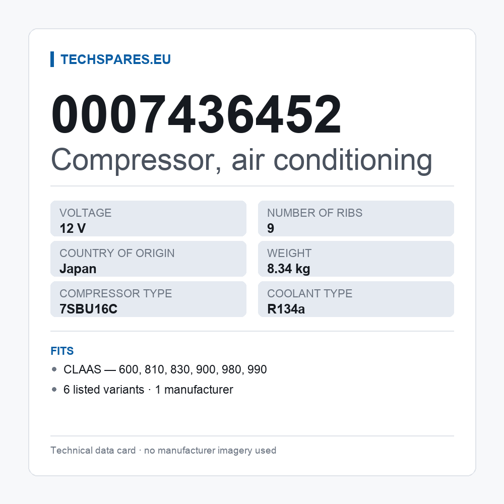 Compressor, air conditioning 0007436452 — technical data card
