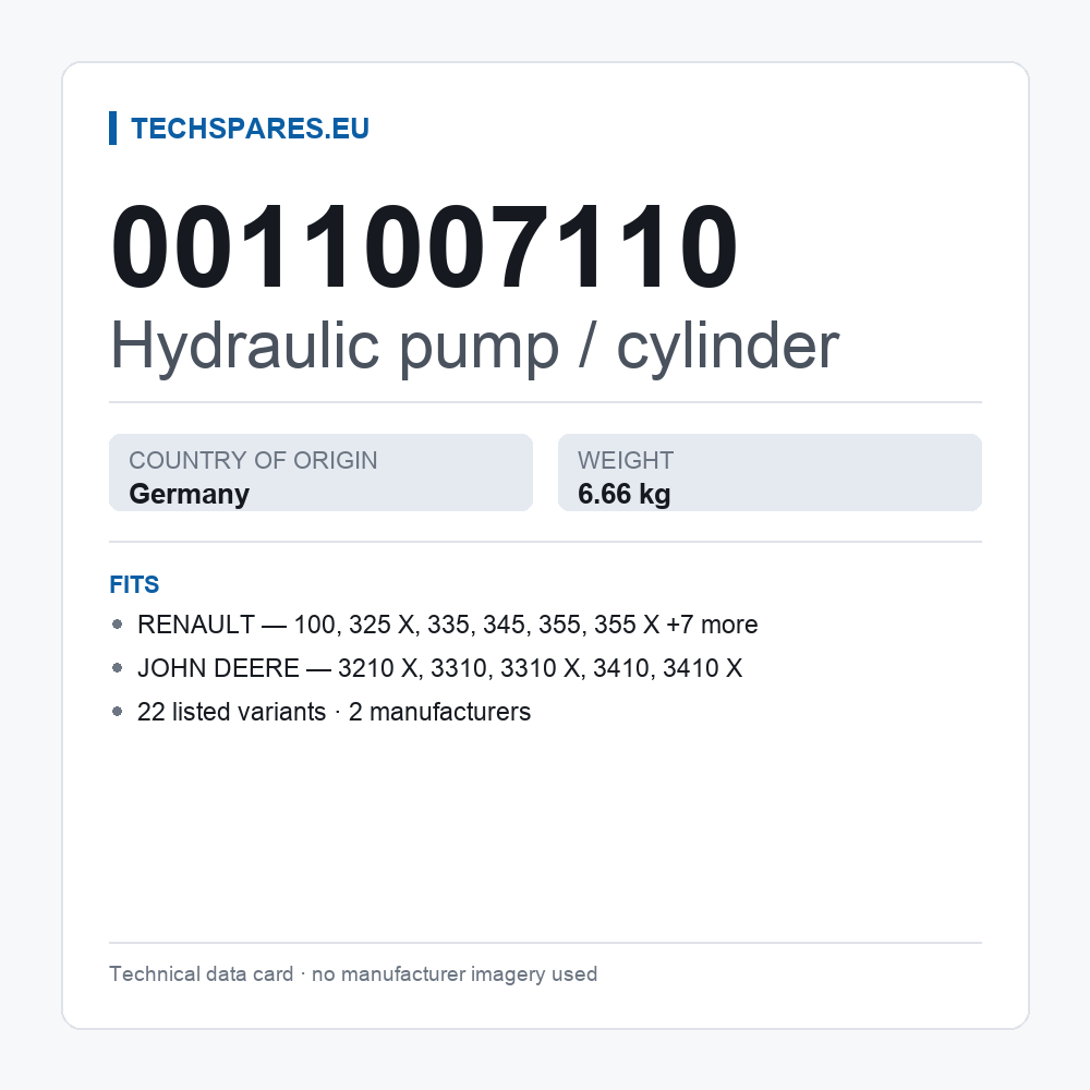 Hydraulic pump / cylinder 0011007110 — technical data card