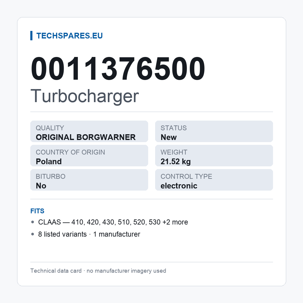 Turbocharger 0011376500 — technical data card