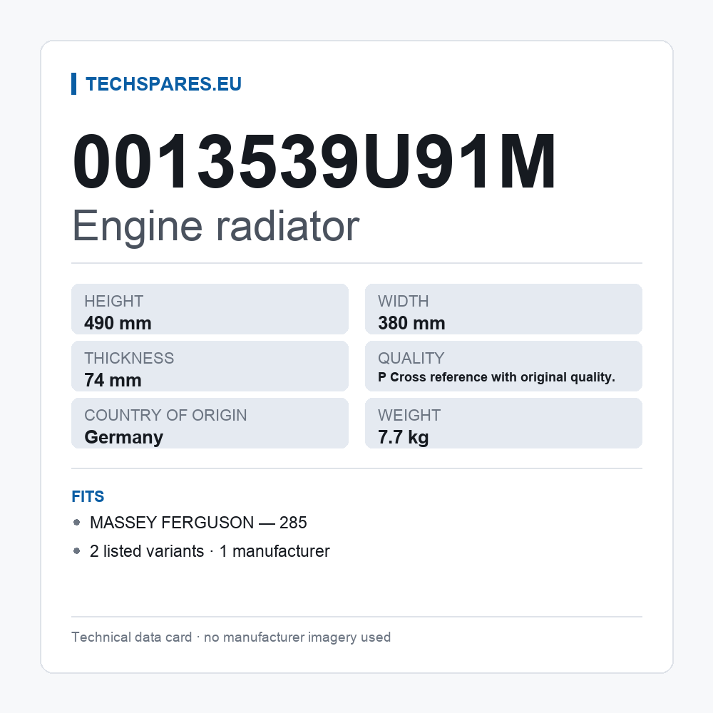 Engine radiator 0013539U91M — technical data card