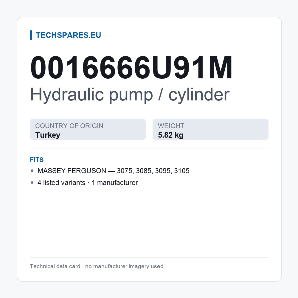Hydraulic pump / cylinder 0016666U91M — technical data card