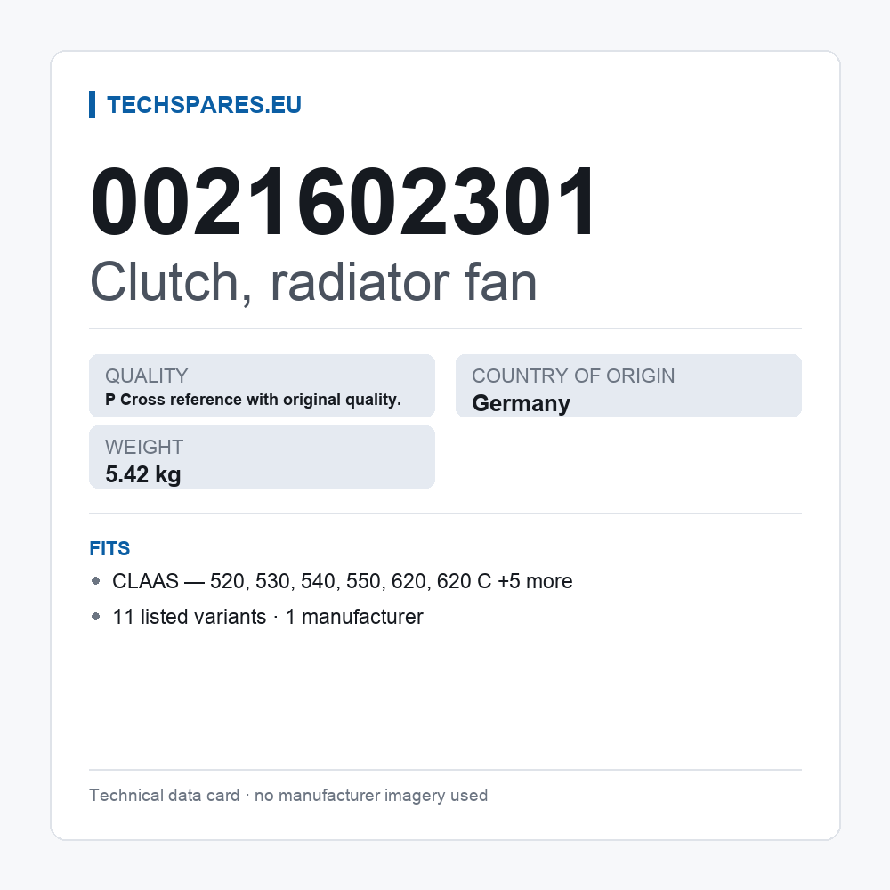 Clutch, radiator fan 0021602301 — technical data card